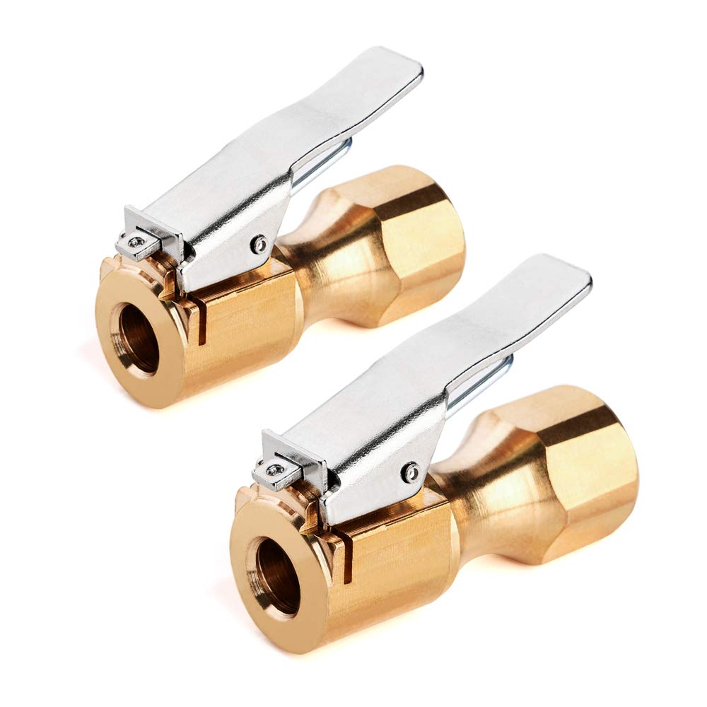 MNJ Motor Air Chucks, Closed Flow Lock On Air Chuck with Clip for Tire Inflator Gauge Compressor Accessories (Pair)