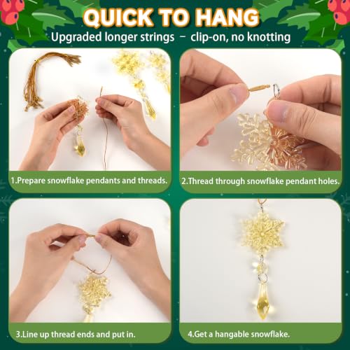 Image of Crystal Ornaments for Christmas Tree Decorations Gold Snowflake Icicles