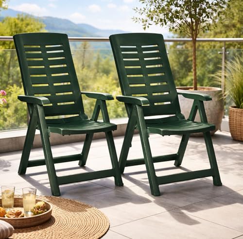 Mojawo 2 STK. Bequeme Klappstühle, Campingsessel für Camping, Terrasse, Garten und Balkon - 5-Fach Verstellbarer Gartenstuhl - witterungsbeständiger Positionssessel - Grün