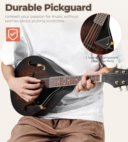 Vangoa Mandolin Instrument A Style, Acoustic Mandolin Musical Instrument Solid Spruce Top 8 String for Beginners, Adults, Teens, Dark Brown - Image 5