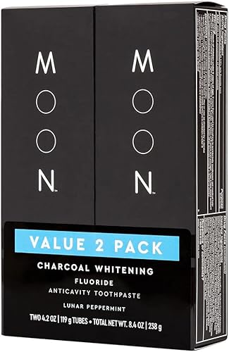 Miniatura 1 de MOON Pasta de dientes blanqueadora de carbón con fluoruro menta lunar 42 onzas paquete de 2