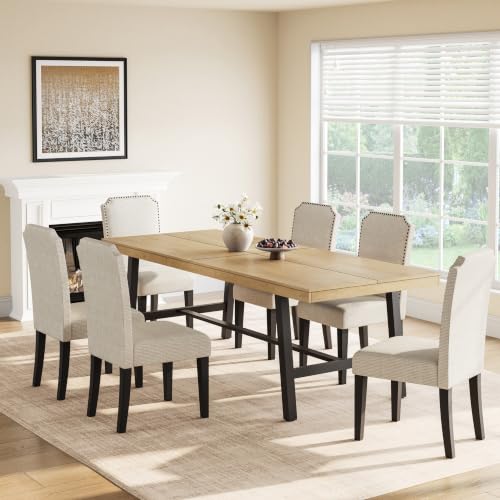 Image of GarveeHome Industrial Dining Table for 8-10 People, 86.61 inch Long Kitchen Table with Sturdy Metal Frame, Rectangular Counter for Dinner, Kitchen, Dining Room (Natural, 87 inch Non-extendable)