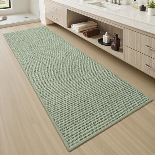 AMOAMI Unique Woven Bathroom Runner Rug, Super Absorbent Non Slip Bath Mats for Bathroom Textured Bathroom Mat Quick Dry Boho Rugs Runners for Hallyways Kitchen Bedroom Beside Tub, 2' x 6',