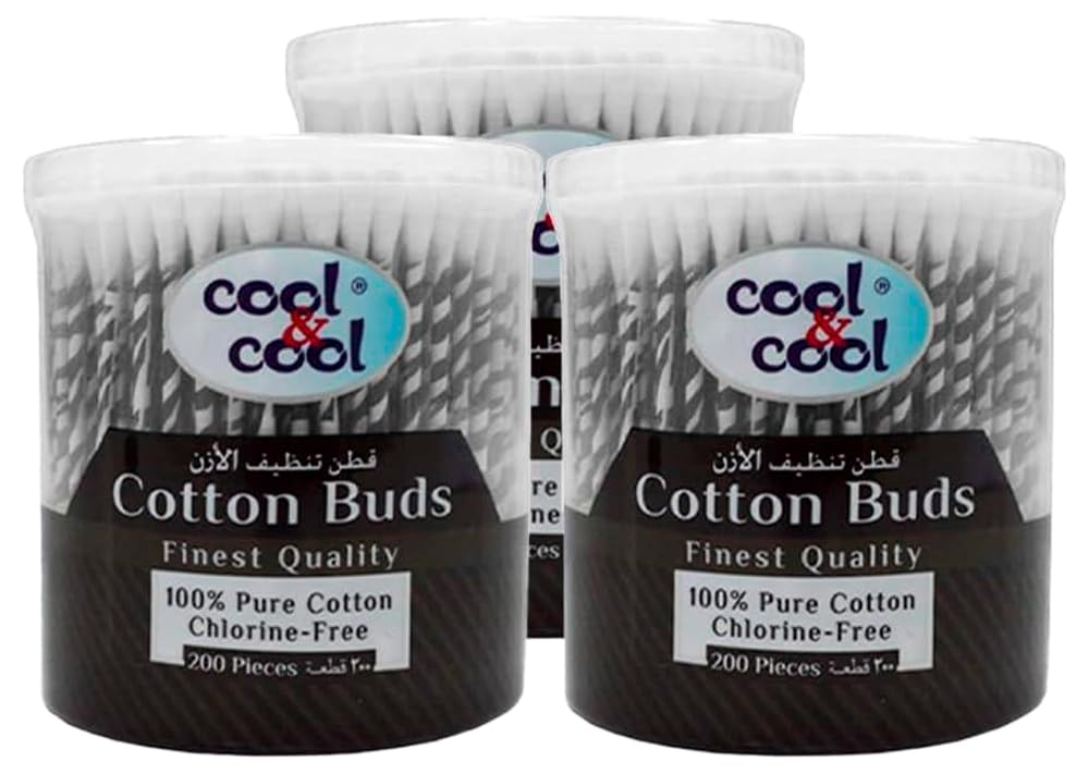 Cool & Cool Paper Ear Buds - 200's (Pack of 3) - Black - Round Thick Tips,Cotton Swabs,100% Cotton,Double Tipped,Hygienic,Gentle & Safe Swabs for Ears - 600 Pieces - Assorted