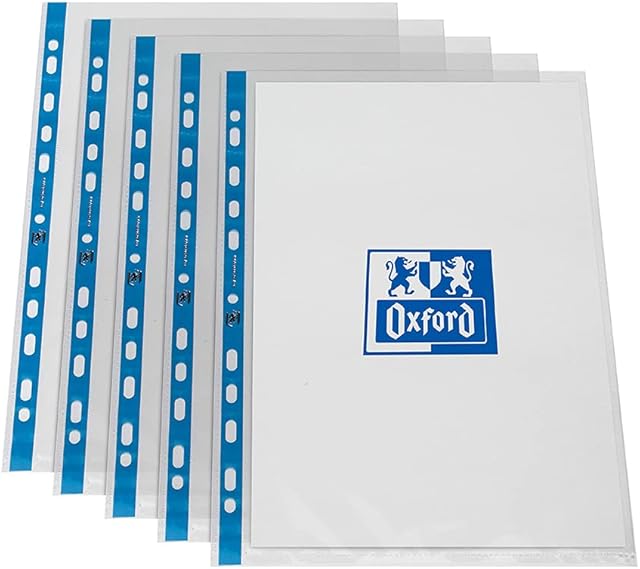 Oxford, Premium Punched Pockets, Blue Strip, A4, 100 Poly Pockets