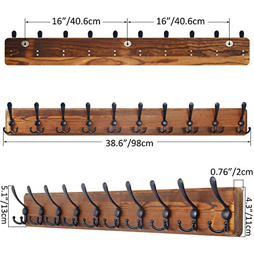 Image of SKOLOO Rustic Large Wall Mounted Coat Rack-38.6'' Long Coat Rack for Wall, Pine Solid Wood Coat Rack Hook, Farmhouse Coat Hanger Wall Mount for Hanging Jacket Coat Hat, Pack of 2