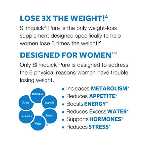 Slimquick-Pure-Regular-Strength-Lose-3X-The-Weight-2x72-Capsules Slimquick Pure 3x Regular Strength Pills for Women to Help Achieve Weight Goals, Helps Metabolism, Lose Excess Water, Keeps Full for Longer with AlloPure Green Tea, Caffine, Caste Tree - 2x72 Capsules