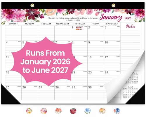 2026 Desk Calendar, 18-Month Calendar Runs from January 2026 to June 2027, 17" x 12" Desktop or Wall Calendar, Perfect Monthly Calendar Planner for Home, Office, or School - Psalm Theme