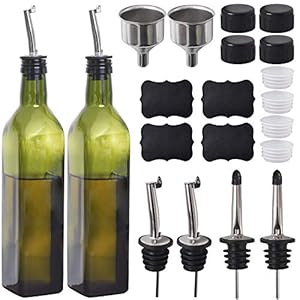 Newk Olijfoliefles, 500 ml glazen olie & azijn cruet met schenkjes + trechter, olijfolie dosering cruets, karaf, karaf voor keuken – groen, set van 2