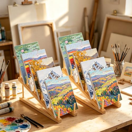Image of Rainmae 4 Pcs Small Art Storage Rack Art Drying Rack for Classroom 5 Layers Wood Storage Stand Paint Display Rack for Canvas, Art Storage Organizer for Painting Canvas, Wooden Tabletop Art Rack