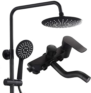 Shower Head Shower Kit, 8 Inch Rainfall Shower Head with Hand Sprayer, Wall Mounted Black Shower System Multifunction Shower Mixer Set-B