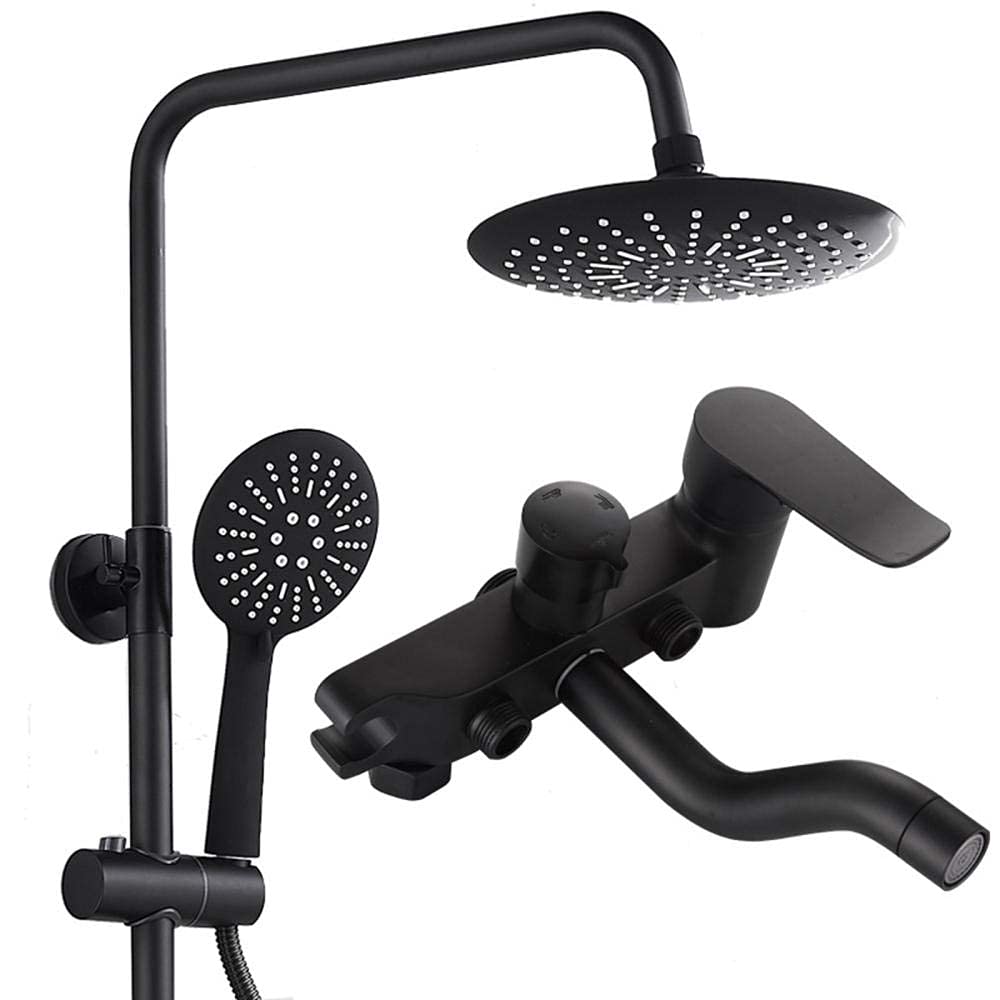 QUSYZD Shower Kits with Overhead Shower, 8 in Rain Shower Head with Hand Sprayer, Multi-Function Shower Mixer Set Wall Mounted Black Shower System-B,B,B