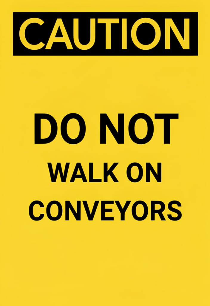 peiyeety Caution DoWalk on Conveyors Tin Sign 12x8 Inch, Yellow & Black Safety Warning Metal Plaque, Industrial Warehouse Factory Shop Wall Decor, Workplace Safety Notice Gift