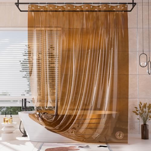 Image of AmazerBath Extra Long Shower Curtain Liner, 100% EVA Clear Amber Heavy Duty 84 inch Shower Curtain and Liner 2-in-1, 72x84 Plastic Weighted Bathroom Shower Liner, 12 Grommets & 3 Heavyweight Stones