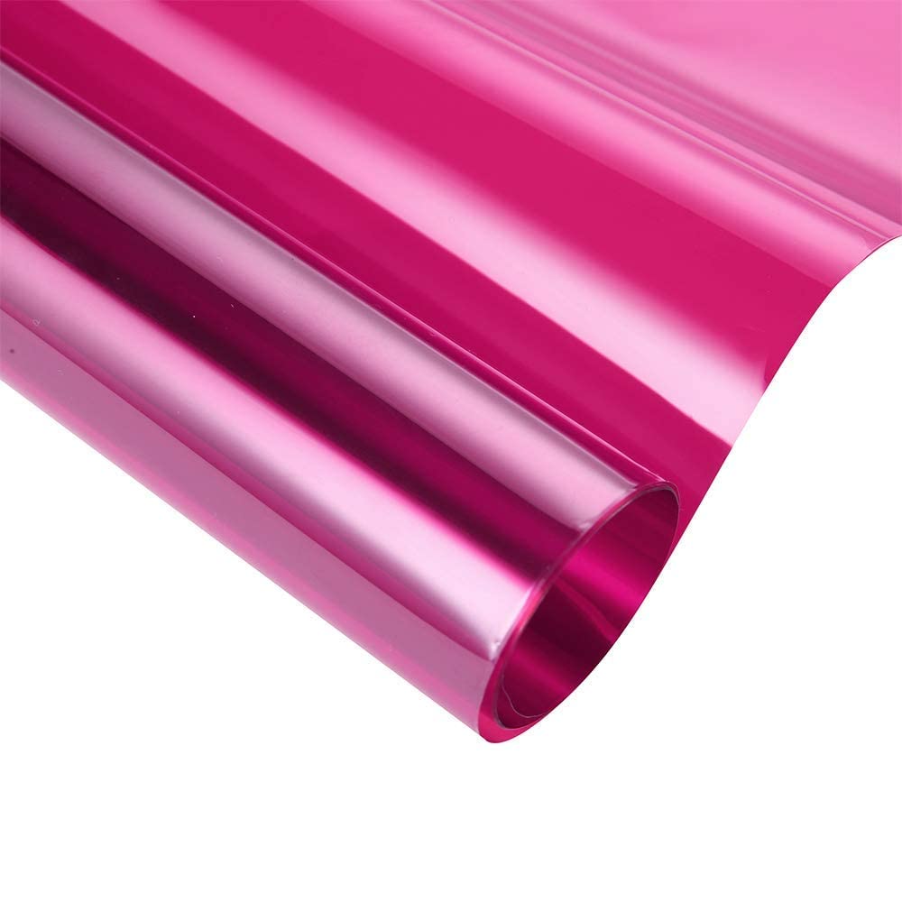 Transparent Decorative Window Film Anti UV Colorful Adhesive Vinyl Heat Insulation Solar Window Tinting Sheets Glass Film for Christmas Home Decoration, 60Inch x 100Feet, Dark Pink