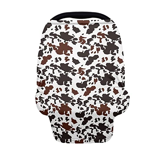 Image of Coldinair Black Brown Cow Print Baby Car Seat Cover for Boys Girls,Nursing Cover for Breastfeeding,Baby Carseat Canopy,Multiuse Baby Shopping Cart /High Chair /Stroller Covers