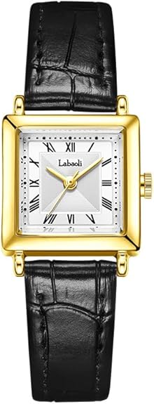 Simple Vintage Watches for Women Business Casual Roman Numerals Easy Read Square Dress Watch with Leather Strap