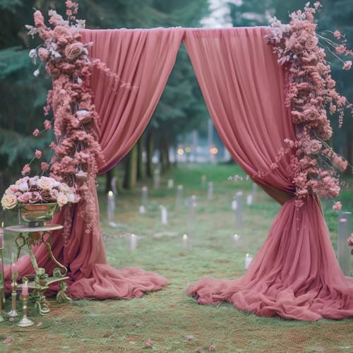 10ft x 10ft Dusty Rose Backdrop Curtains, Wrinkle-Free Sheer Chiffon Fabric Photo Backdrop Drapes for Wedding Arch Party Ceremony Stage Photography Birthday Decorations