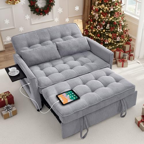QSQG Sleeper Sofa Bed, 55‘’ Convertible Pull Out Couch with Small...