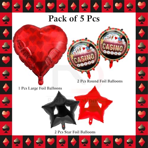 Image of Rozi Decoration Casino Theme Party Decorations Foil Balloons Set of 5 Pcs | Poker Decor | Diwali Decoration Items | Happy Holi Decor | Disco Theme Party Decoration | Casino Night