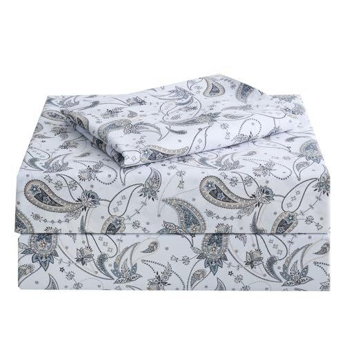Image of JSD Vintage Paisley Printed Twin Sheet Set Extra Deep Pocket | 3 Piece Soft Microfiber Sheets, OEKO-TEX Certified, Easy Care