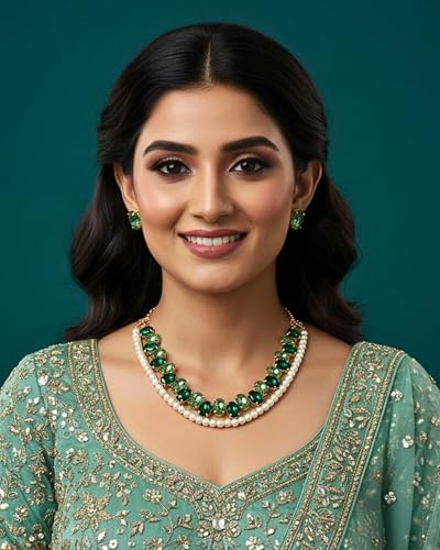 Image of Mansiyaorange Statement AD CZ American Diamond Cubic Zerconia Pearl Necklace Set | Gold Plated Chunky Fashion Jewelry for Women & Girls