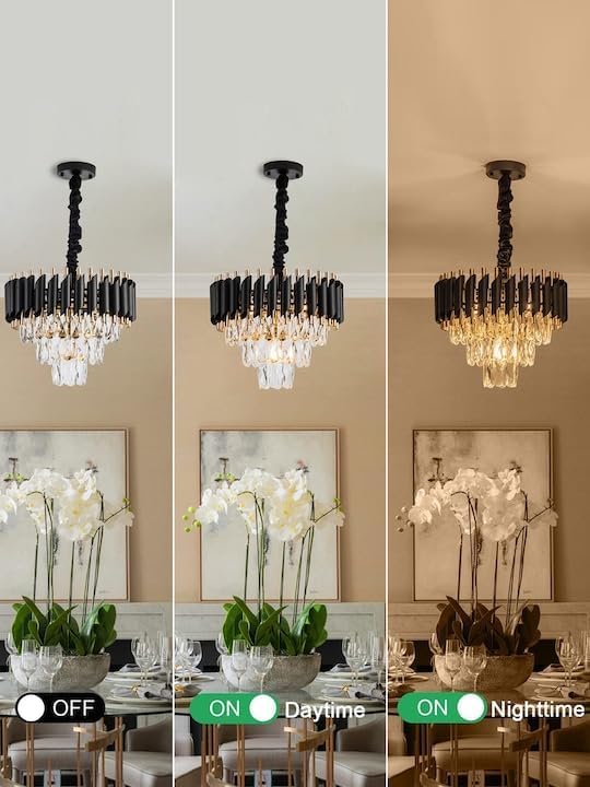 Image of TRIXY Rotating Crystals Chandelier Ceiling Light for Home & Decor | Color Changing LED | 360 Rotatable Crystals | Bluetooth Speaker | Remote Controlled | 2-Tier K9 Crystals, 300MM Black Gold Jhoomar
