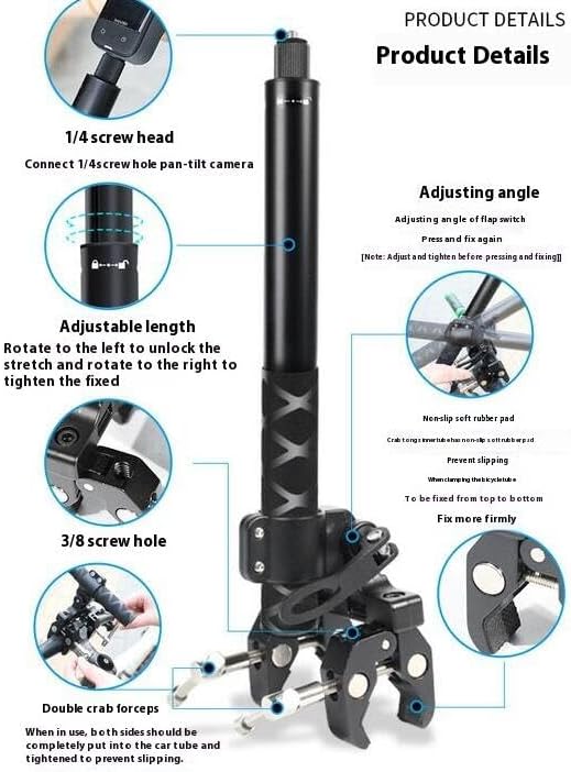 Coyktonty Bicycle Motorcycle Handlebar Adapter Bracket Set for Osmo 360/Insta360 X5/X4/Insta360 Ace Pro/DJI Pocket 3 2 1 /Gopro Series,Action 5 Pro/4,The Double Crab Claw Design is with Selfie Stick