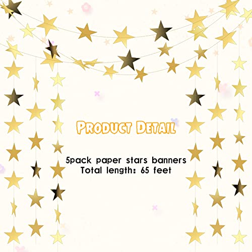 Image of Spakon 65 Feet Glitter Star Paper Garland Banner Hanging Decoration Star Streamers Double Side 2026 Graduation Decorations for Wedding Birthday Festival New Year Party Decoration (Gold)