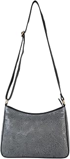 ADRIJA Women Grey Shoulder Sling Bag with Embossed Floral Design, Medium, Leather, Zipper Closure Price In India
