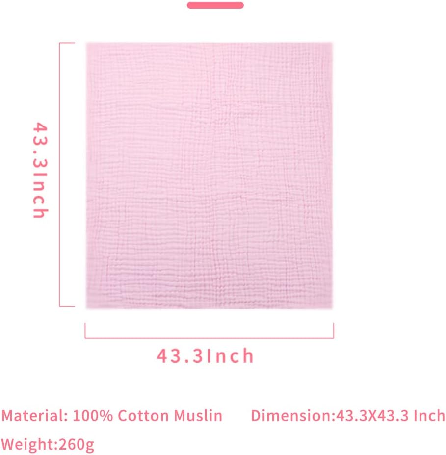 YEBON ProC 2Pcs Baby Muslin Bath Towels, Super Soft Cotton Bath Towel 6 Layers Infant Newborn Swaddle Blanket 41.3 X41.3 Inches,Baby Registry as Shower (Pink)