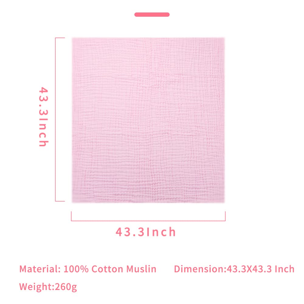 YEBON ProC 2Pcs Baby Muslin Bath Towels, Super Soft Cotton Bath Towel 6 Layers Infant Newborn Swaddle Blanket 41.3 X41.3 Inches,Baby Registry as Shower (Pink)