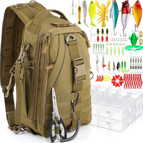 RoundFunny 85-Piece Fishing Backpack & Tackle Kit