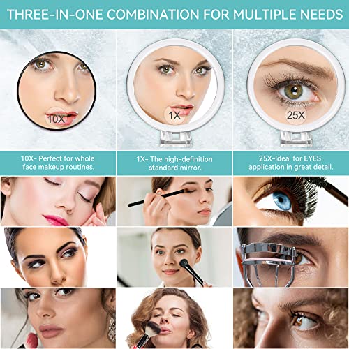25X Magnifying Mirror Set, 25X/1X Double-Sided Hand Held Magnified Mirror & 10X Magnifying Mirror Suction Cup,Perfect For Precise Makeup Applications & Blackhead/Blemish Removal Handle A #TOP2