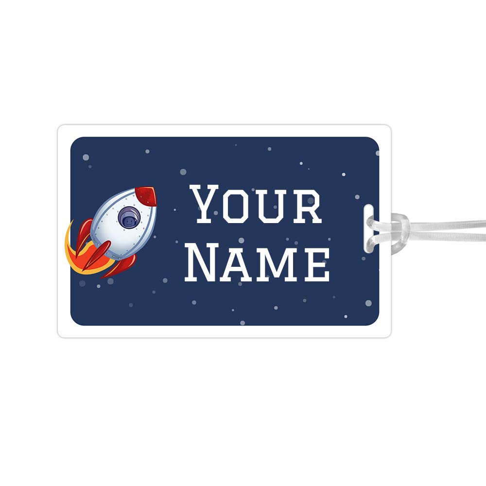 Kids Labels Durable Large Luggage & Bag Tag Rocket Design