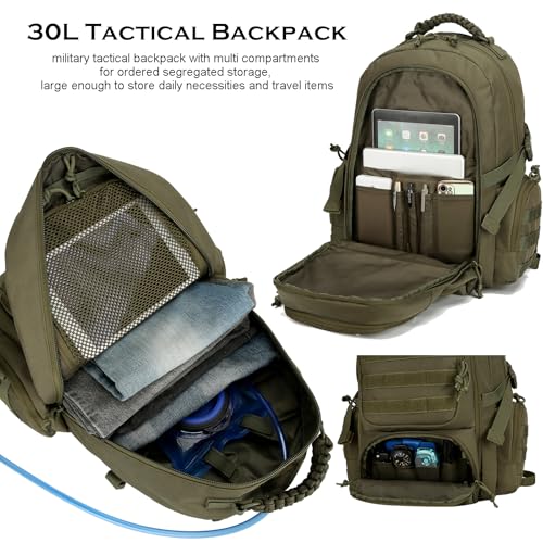 30L Military Tactical Backpack for Men 3 day Assault Pack Molle Daypack Army Hiking Rucksack (Army Green) - Image 4