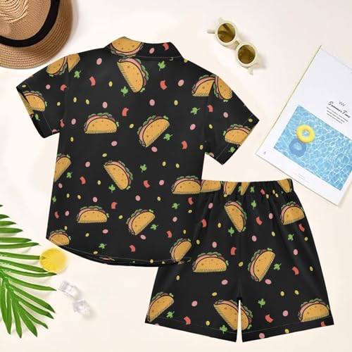 Image of visesunny Funny Boy's 2 Pieces Shirt and Short Set Casual Shirts Short Sleeve Beach Shorts Summer Outfits for 3-10 Years Kids