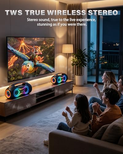 Image of Portable Bluetooth Speaker Wireless, 180W Max Loud Waterproof Speakers, Bass Boost Boom Box for Party and Outdoor, w /2*Subwoofer, 2*Tweeter, DSP, IP65, 24H, TWS, TF, USB, AUX