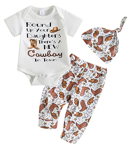 Image of Lily.Pie Newborn Baby Boys Funny Bodysuits with Leggings Caps 3pcs Outfit Clothes