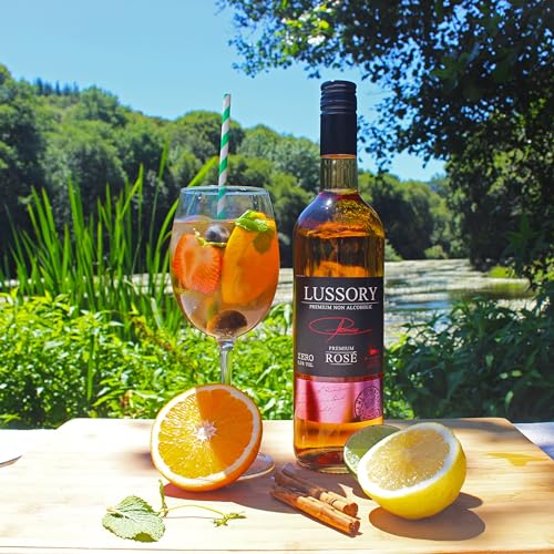 Image of Lussory Premium Rose Alcohol Removed 0.0% Dealcoholized Rose Non Alcoholic Wine From Spain, Low Calories, Low Sugar, Halal Certified (750ml, 2 Bottles)