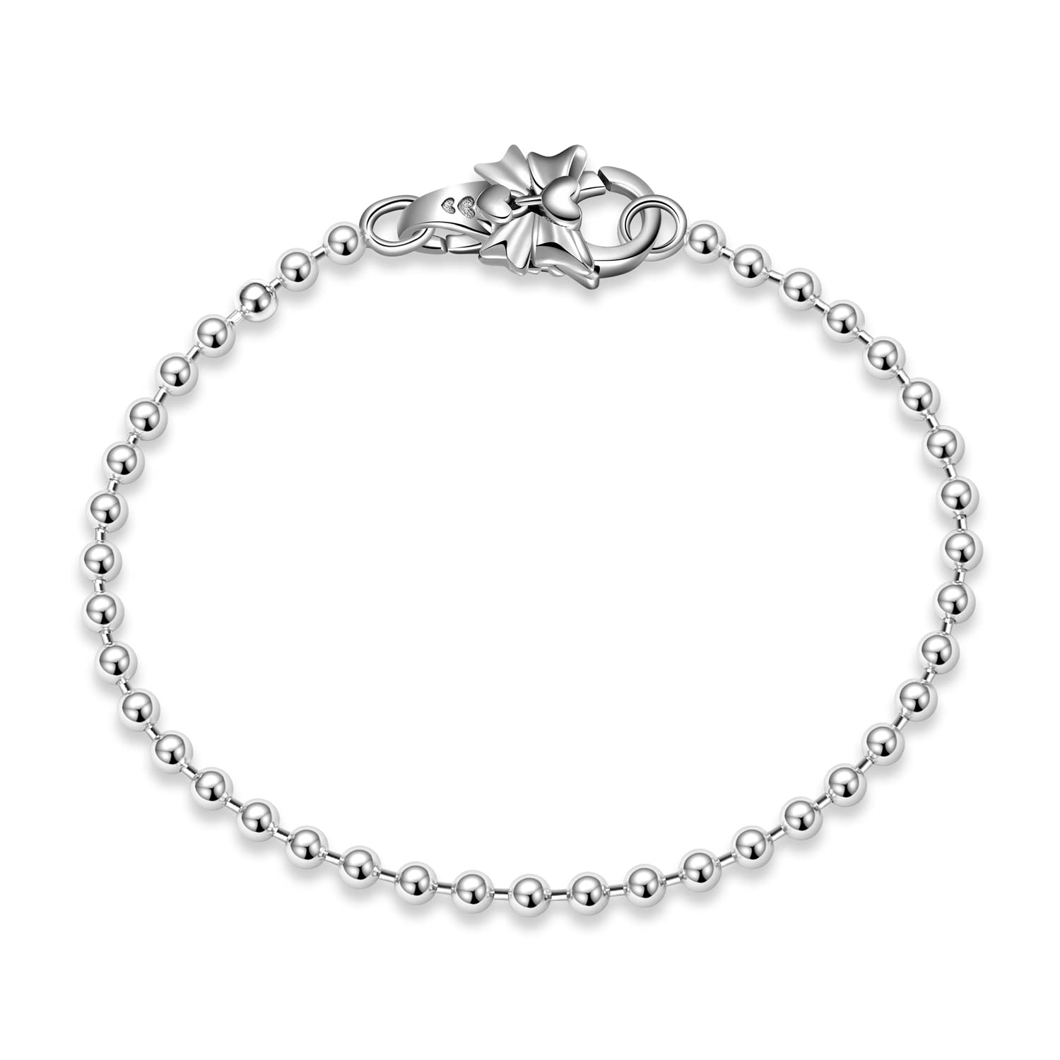 ZQA 925 Sterling Silver Beaded Link Chains DIY Bracelet with Bowknot Cat Bear Horse Lobster Clasp for Women Girls Birthday Gifts