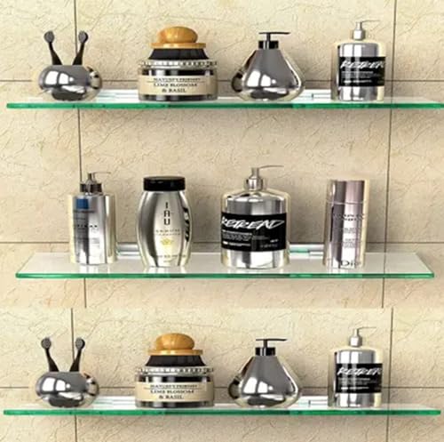 Image of windowera Multi Purpose Glass Shelf for Bathroom Bedroom Living Room Office and Kitchen Glass Wall Shelf (Number of Shelves - 3)
