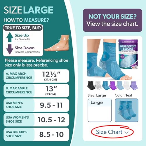Image of BraceAbility Neuropathy Socks (Pair) - Peripheral Neuritis Compression Diabetic Toeless Foot Sleeves for Nerve Damage Pain in Feet, Ankle Gout, Plantar Fasciitis Relief Brace for Men and Women (L - Teal)