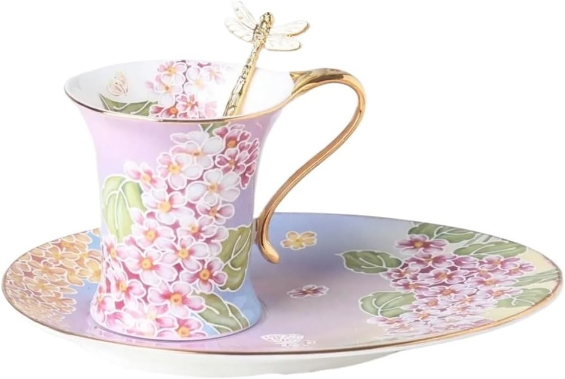 Ceramic Mug Saucer Retro Afternoon Tea Coffee Cup Sets Couple Set Home Creative Drinkware Mugs Suitable for tea party decorations and afternoon t(Color: A)