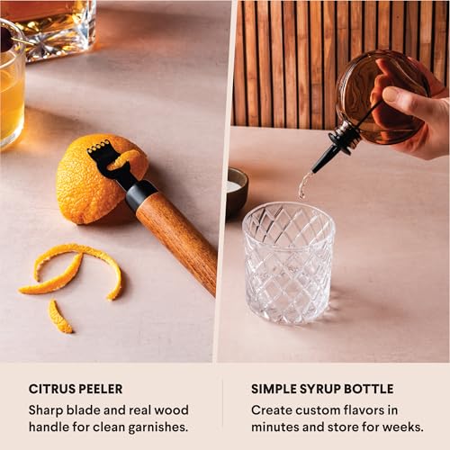 Whiskey Cocktail Kit | Cool Bar Accessories Including Engraving Ice Cube and Mold to Make Unique Gifts for Dad and Mixologist Using Old Fashioned Mixology Tool Set