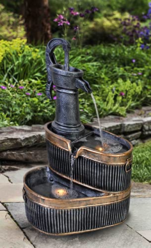 Wehmann Gartenbrunnen Cornwall Terrassenbrunnen mit Beleuchtung, Altmessing...