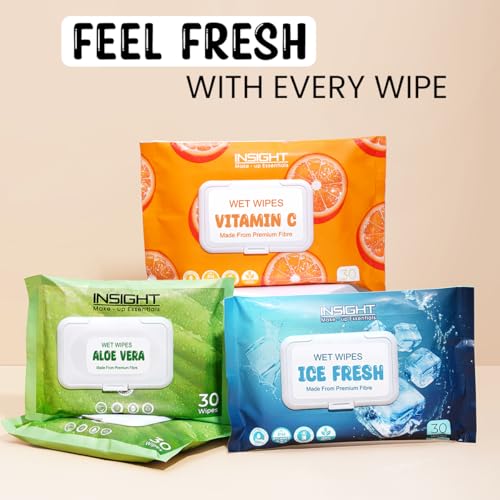 Image of INSIGHT Wet Wipes Vitamin C - 30 Refreshing Facial Sheets| Soft & Alcohol-Free|Removes Dirt & Oil|Gentle on Skin|Paraben-Free|For All Skin Types
