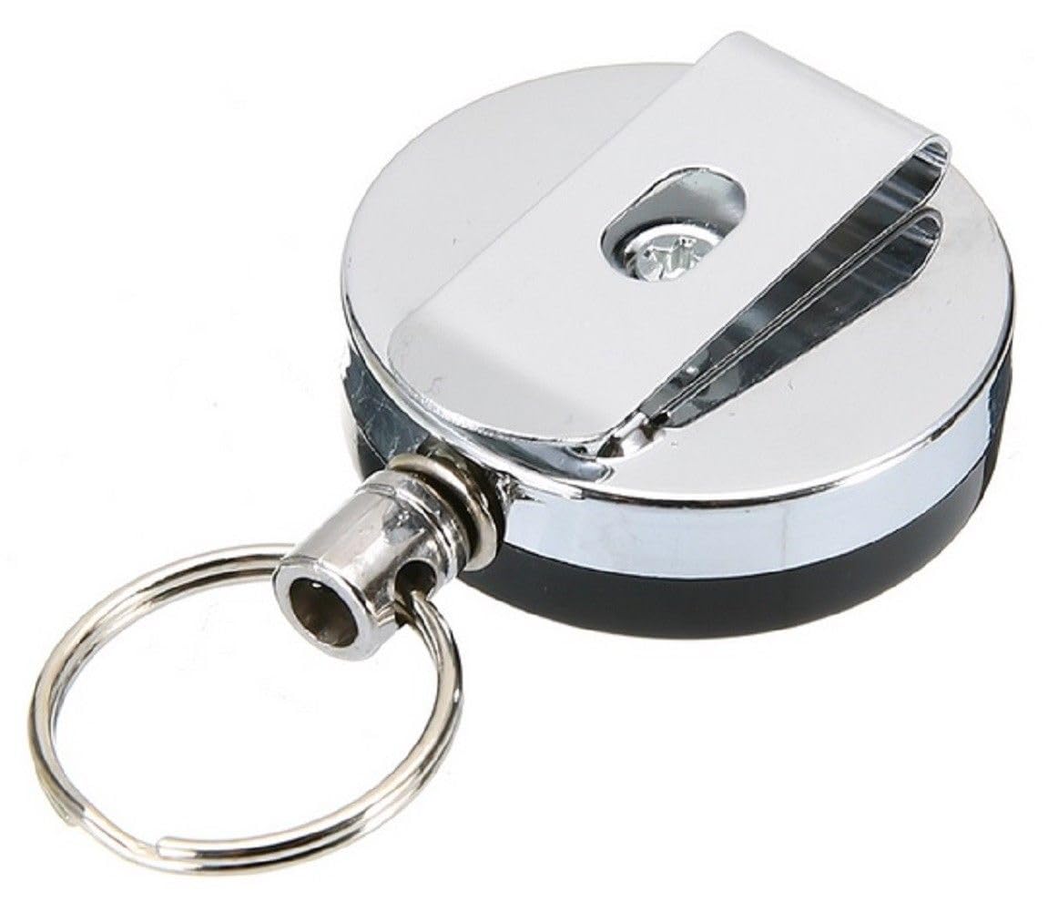 Londonexpress Unisex Silver 2Pcs Stainless Retractable Key Chain Recoil Keyring Heavy Duty Steel Wire Extendable Carabiner Badge Reel Retractable Pull Ring Metal Cord Anti Theft Telescopic Rope