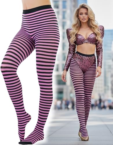 Image of ToBeInStyle Women's Thin Horizontal Stripe Opaque Tights Pantyhose - Regular or Plus