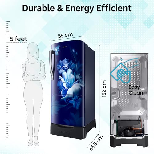 Image of Samsung 223 L, 3 Star, Digital Inverter, Direct-Cool Single Door Refrigerator (RR24H2823UZ /NL, Midnight Blossom Blue, Base Stand Drawer, Single Touch Defrost, 2026 Model)